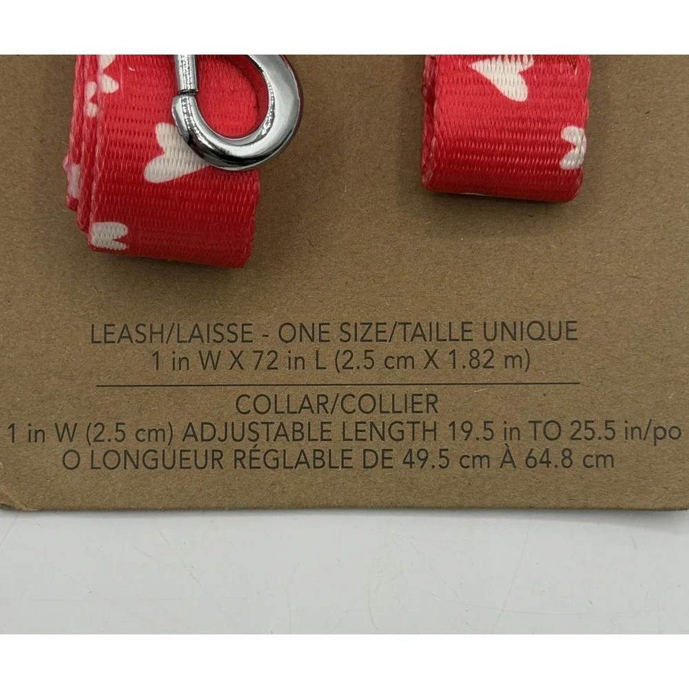 Old Navy Dog Leash & Collar Set Red White Hearts 1